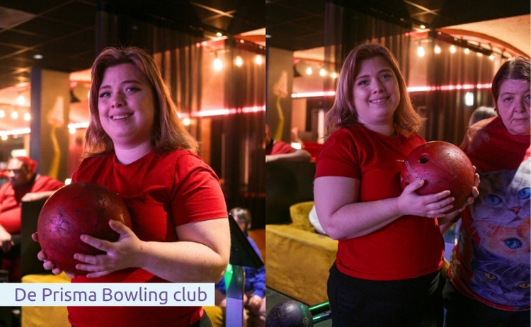 Lid van de Prisma Bowling club met een bowling bal in haar hand.